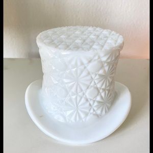 Vintage Indiana Glass Milk Glass Hat/Dish/Vase With Daisy/Button Pattern